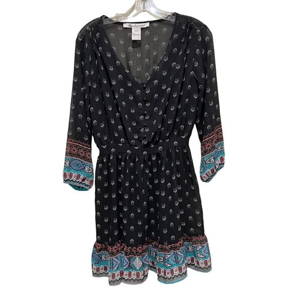 American Rag mesh Aztec print long sleeve dress black size large - Picture 1 of 8